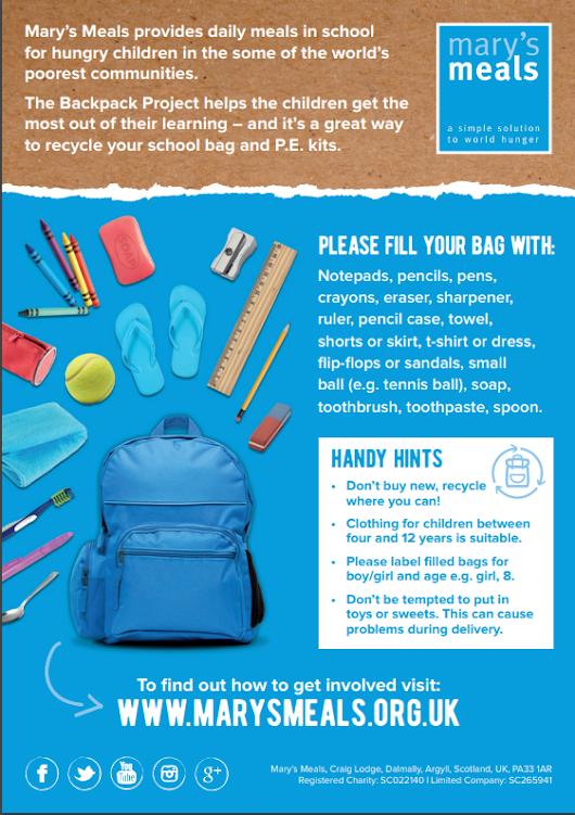 Mary's Meals Backpack Appeal